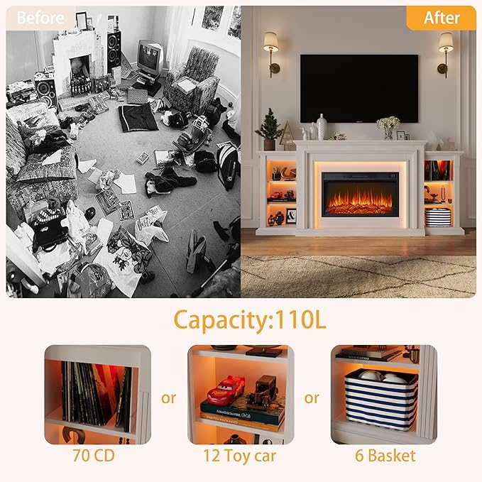 80" LED Lights Electric Fireplace