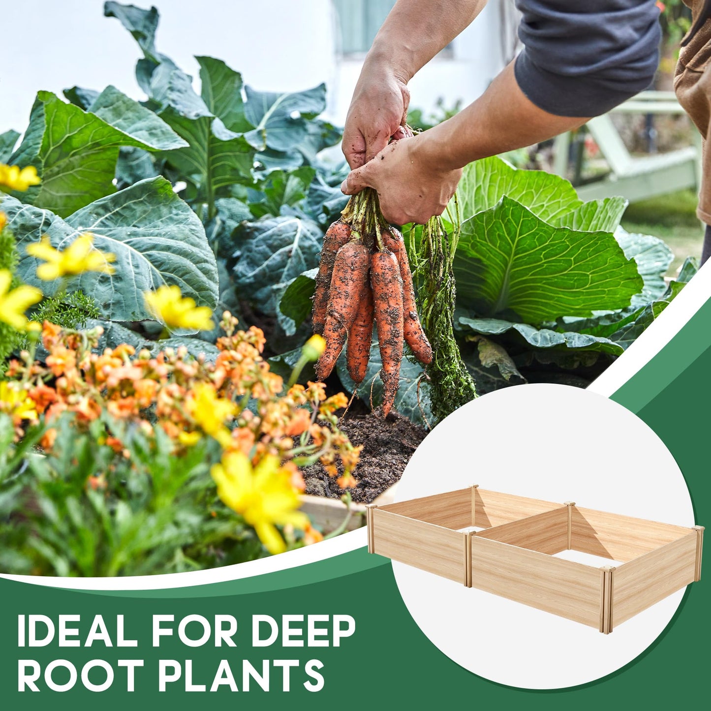SPECRAFT 15 Inch Depth 8x4 FT Deep Wooden Raised Garden with Open Base, Extra Large Planter Box for Deep-Rooted Plants, Ideal for Outdoors, Patio, Backyard