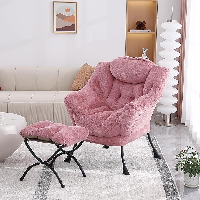MBOOYOME Lazy Chair with Folding Ottoman, Modern Accent Armchair with Armrests