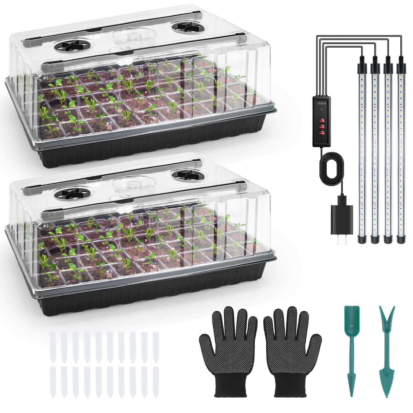 Mulctun 120-Cell Seed Starter Tray with Grow Light, Seedling Starter Trays with 4.08" Humidity Dome, Self-Watering Plant Germination Trays,Seed Starter Kit for Seeds Growing (Black)