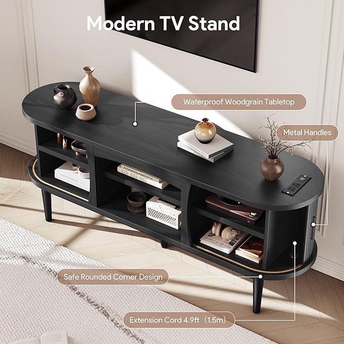 Decofy Mid Century TV Stand for TVs up to 65 Inches, Entertainment Center