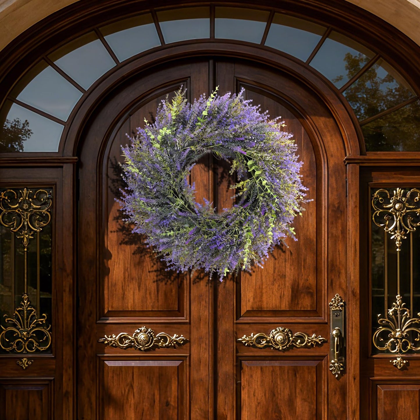 24'' Lavender & Eucalyptus Wreath for Front Door, Window - Artificial Eucalyptus Leaves Greenery Outdoor Wreath for Wedding Farmhouse Porch Wall Room Home Decor
