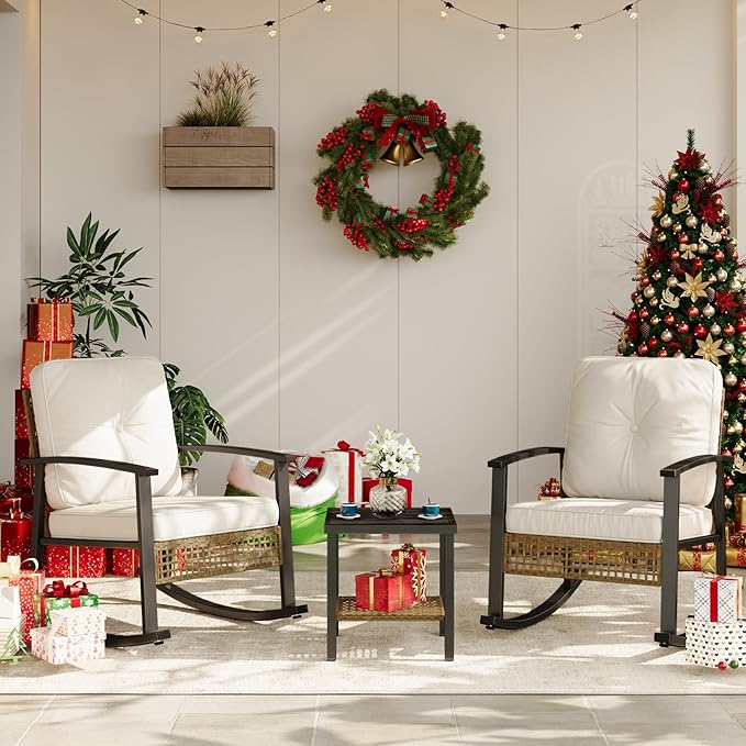 Aoxun 3-Piece Outdoor Rocking Bistro Set, Patio Furniture Set