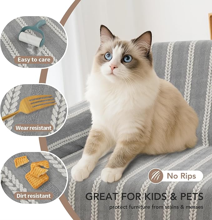 Couch Cover for Dogs, Boho Sofa Covers for 3 Cushion Couch, Chenille Sofa
