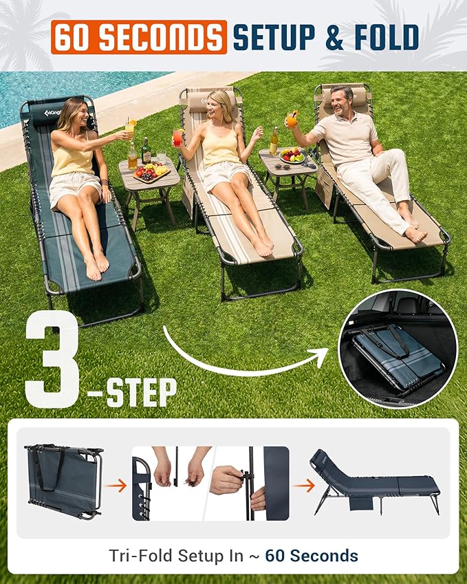 KingCamp Lounge Chair with face Hole, 400LBS Tanning Chairs
