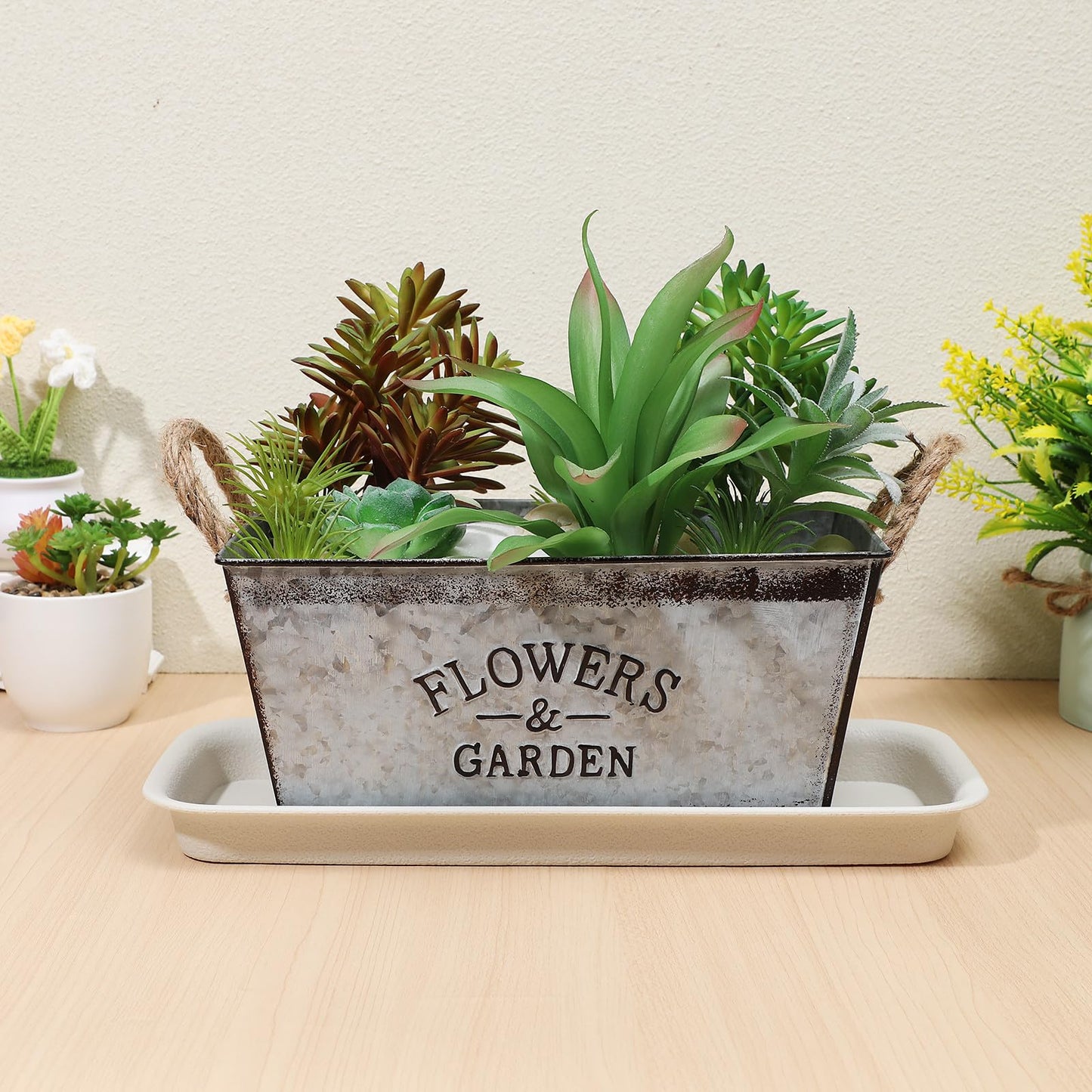 Toddmomy 3-Pack Rectangular Plant Saucer (13.4" x 5.5"), Plastic Drip Tray for Windowsill, Water Catcher Base for Indoor Outdoor Potted Plants, Reusable (White)