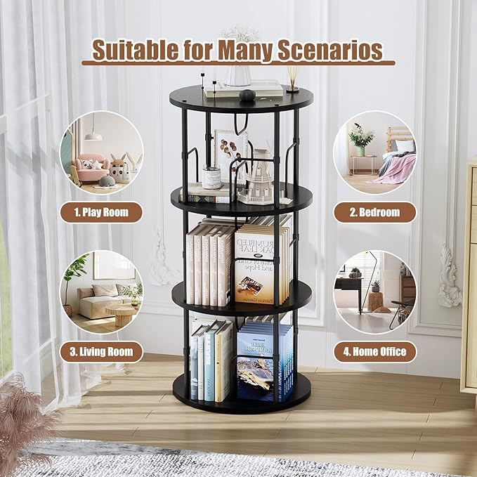 ALLSTAND Rotating Bookshelf, 3 Tier Round Revolving Bookcase