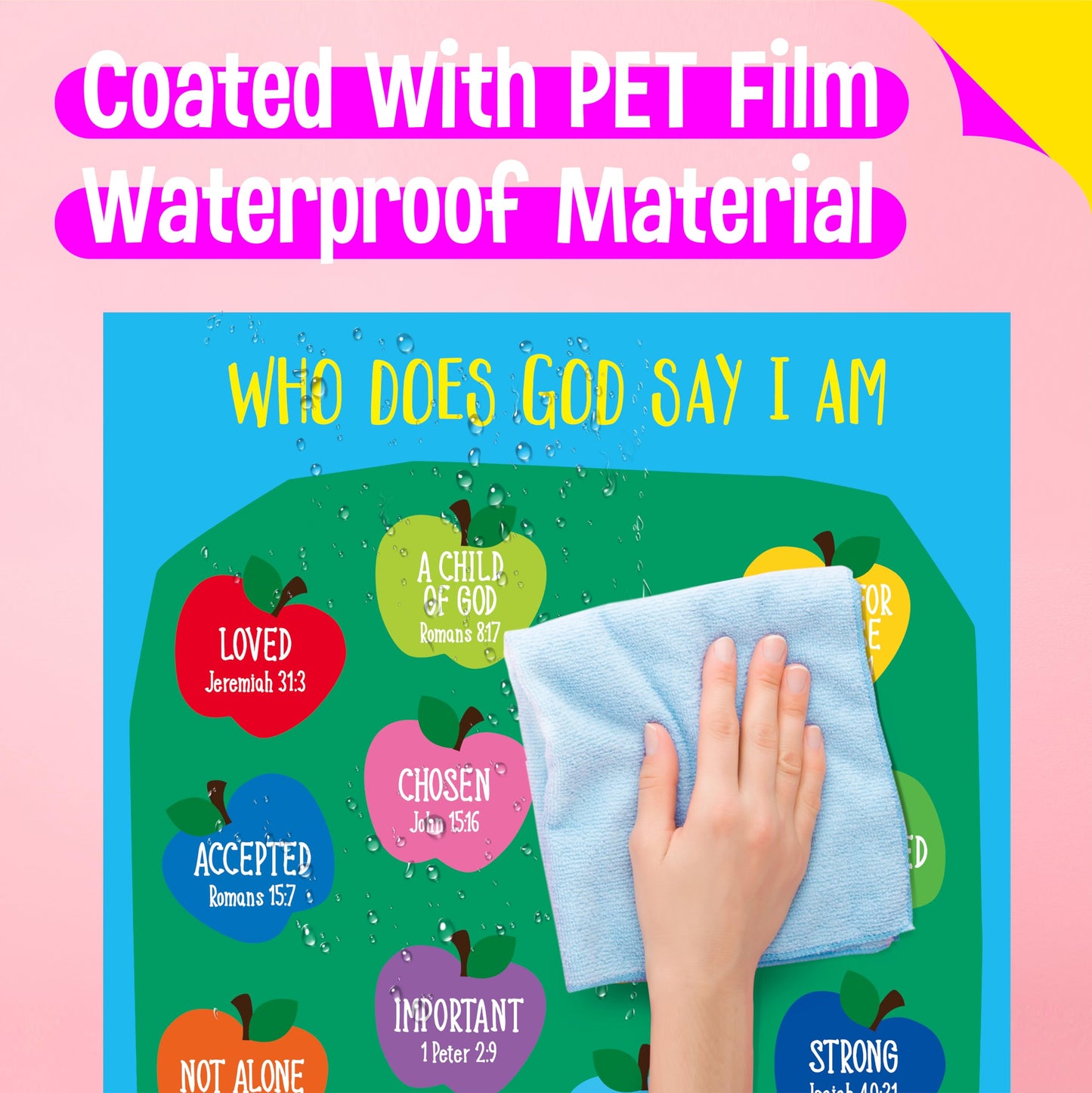 15 Bible Posters for kids, Thick Religious Poster Waterproof & Tear Proof with PET Film, Books of the Bible Poster Sunday School Christian Decoration for Classroom, Bulletin Board (14.5” x 11”)