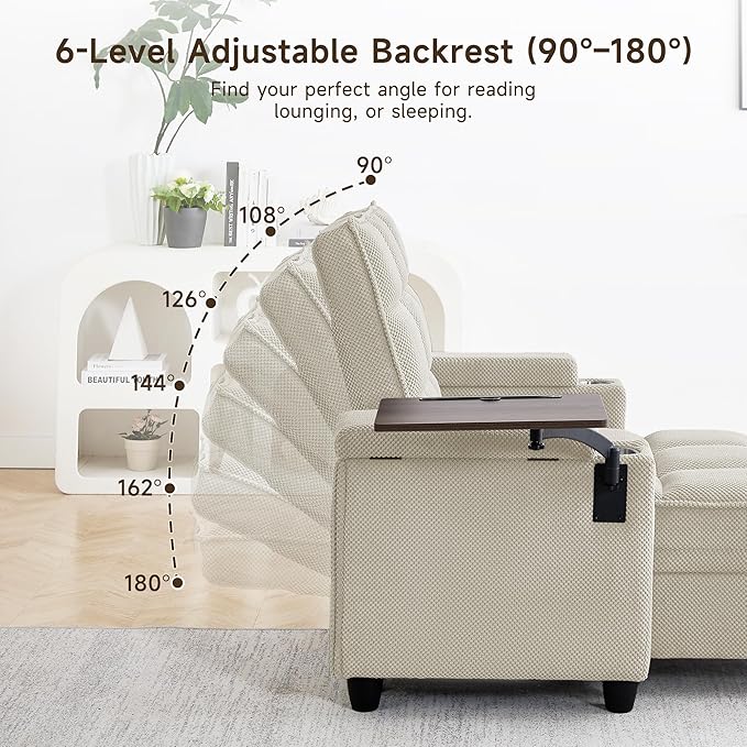 Oversized Recliner Chair with Swivel Tray Table, Modern Tufted Linen Fabric