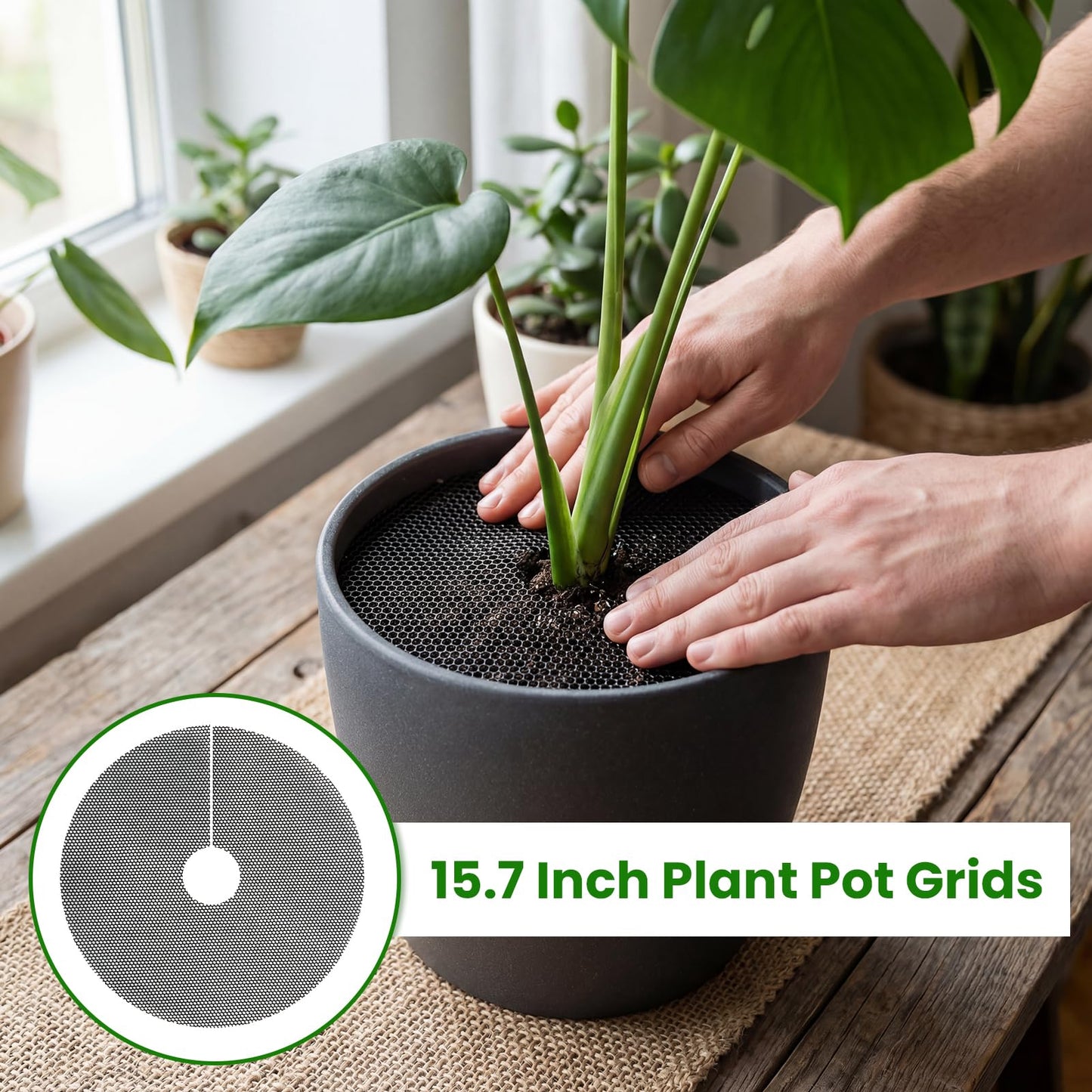 iwreaiy Plant Pot Cover 4 Pack 15.7inch Round Plant Pot Grid Plant Pot Soil Covers Away from Animal, Indoor & Outdoor Planter Covers for Flower Pots Garden Plants