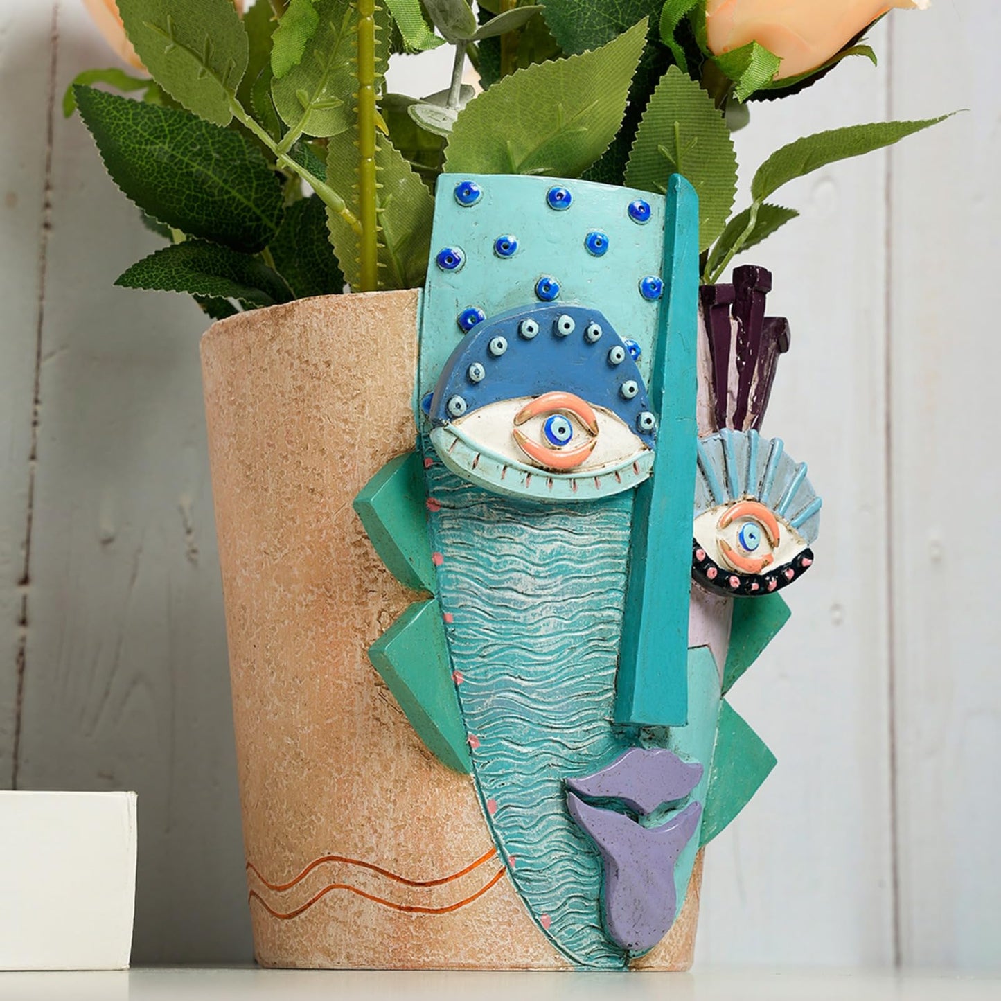 BJVF Picasso Flower Pot/Vase, Unique Planters, Abstract Face Flower Pots, with Drainage Holes, Handcrafted Resin Vases for Artistic Home Décor (Large)