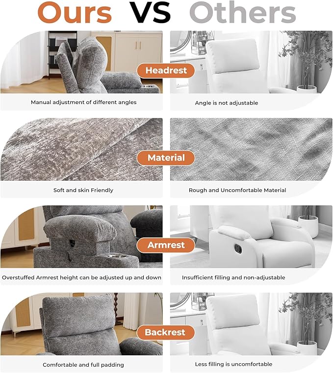 Rocking Chair Nursery with Adjustable Armrests, Electric Glider Recliner