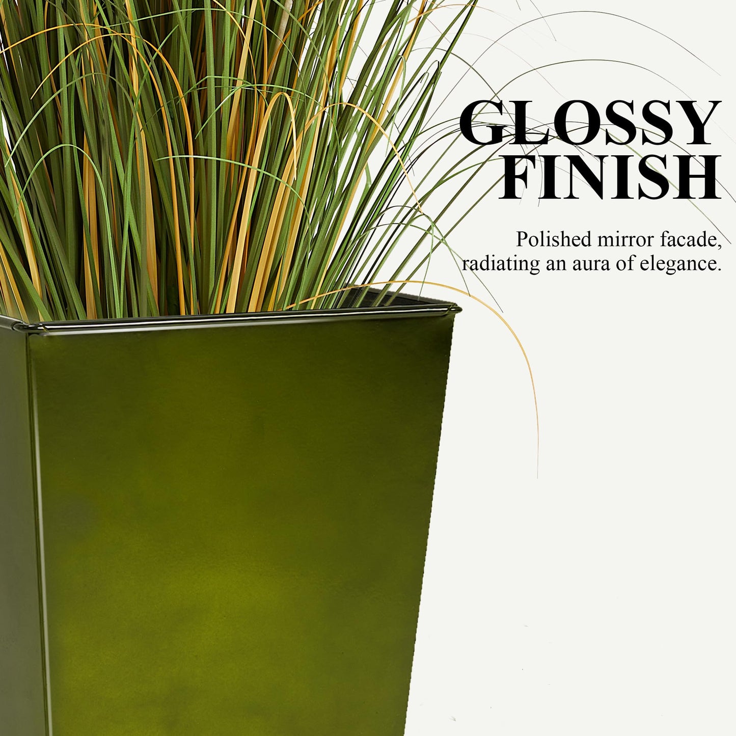 Worth Garden 25" Large Metal Glazed Planter Set of 2, Luxurious Glossy Finish Green Tall Square Tapered Steel Plant Pots, Decor Flower Pot Indoor & Outdoor, Drainage Hole & Dual-Purpose Plant Saucer