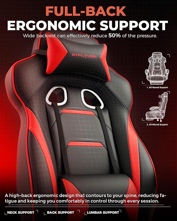 GTPLAYER Gaming Chair with Footrest, Big and Tall Game Chair 350lb Racing Style