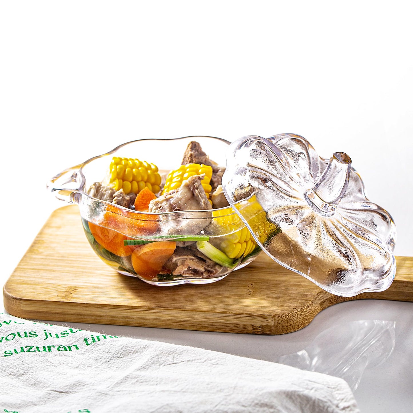 binsakao Small Glass Candy Dish with Lid - 16.7 oz Soup Bowls with Handle - Pumpkin Bowl for Holiday Party - Microwave Dishwasher Safe