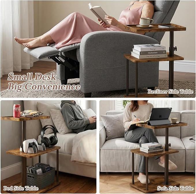 Faesun C Table End Table Adjustable Height, 360°Swivel TV Tray Table