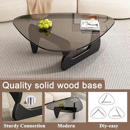 Glass Coffee Table, Mid Century Modern Coffee Table, Coffee Table for Living Room Center Table Suitable for Bedroom Living Room Reception Office Tables (Black/Grey, Large)