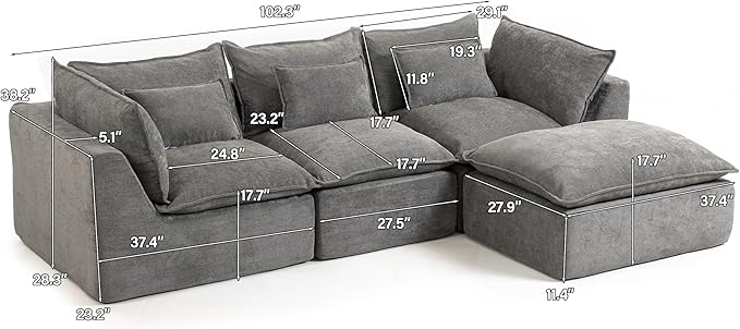 Boneless Couch Sectional Cloud Couch 102.3'' Oversized Modular Sectional Sofa