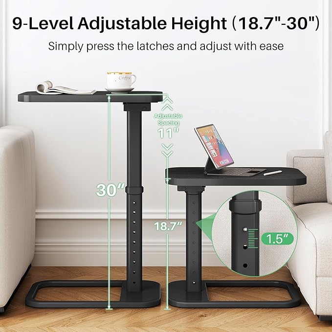 Kitstorack TV Tray Table, Adjustable Height & Rounded Metal Corners, Snack Table