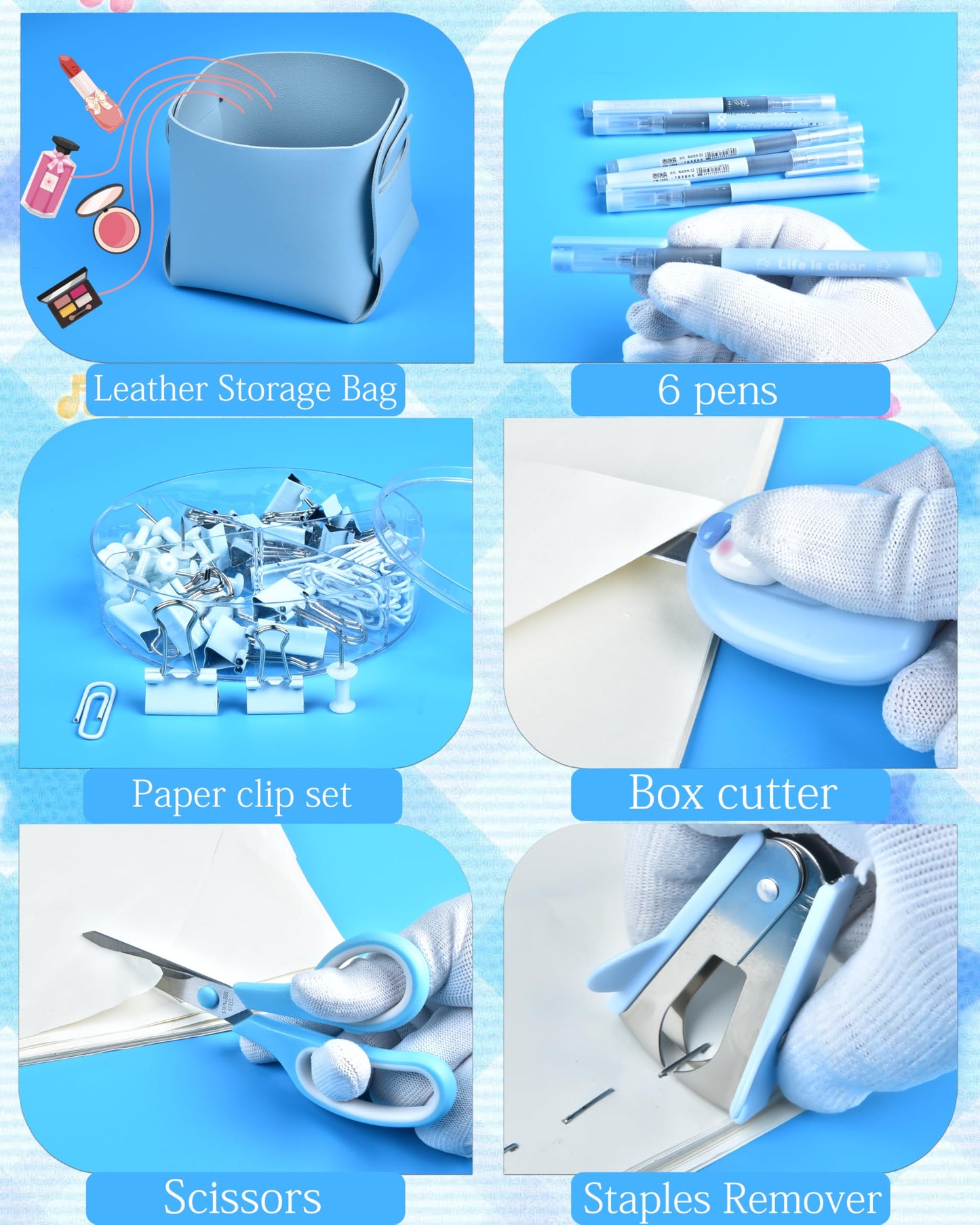 23pc Blue Desk Accessories and Organizers with Mesh Organizer Stapler Tape Dispenser Calculator and a Lot of Office Purple Office Supplies Beautifully Presented in a Gift Box