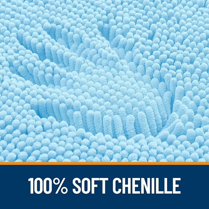 OLANLY Bathroom Rugs 30x18, Extra Soft Absorbent Chenille Bath Rugs, Rubber Backing Quick Dry, Machine Washable Bath Mats for Bathroom Floor, Tub and Shower, Home Decor Accessories, Sky Blue