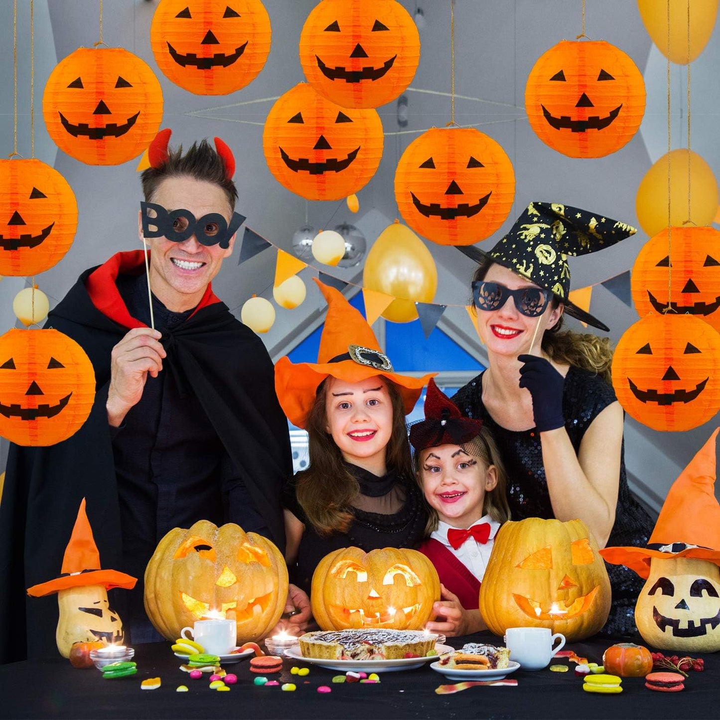 Gejoy 12pc Halloween Jack O Lantern 8inch Halloween Decorations Plastic Pumpkins Pumpkin Hanging Paper Lantern Halloween Indoor Outdoor Party Decoration Supplies