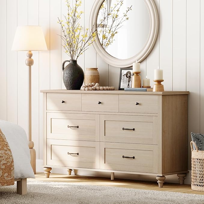 WAMPAT Beige 7 Drawers Dresser for Bedroom, Wide Chest of Drawers Kids Dresser