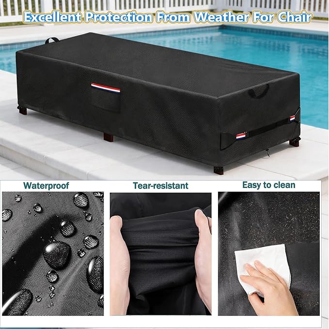 Waterproof Patio Lounge Chair Cover 2 Pack, Heavy Duty 600D Waterproof Outdoor