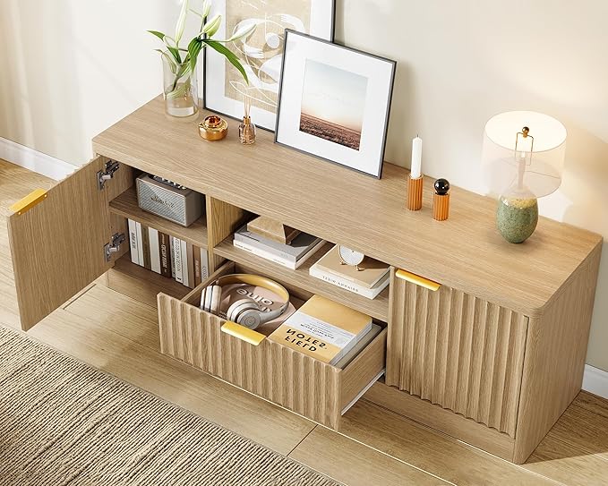TEENFON 55" TV Stand for TVs Up to 60", Modern Fluted Entertainment Center