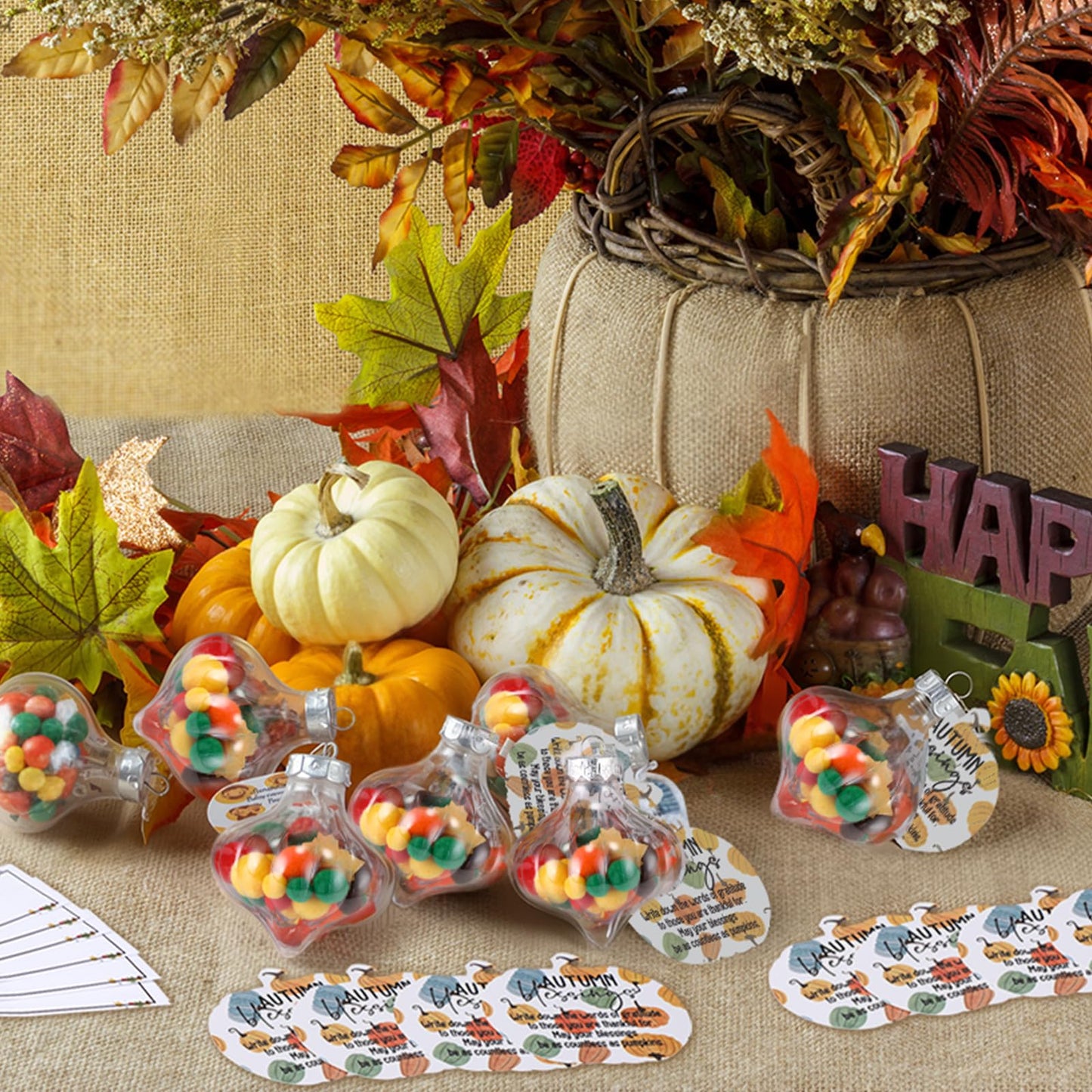 Maysing12 Sets Thanksgiving Craft Kit with DIY Accessories Hanging Thanksgiving Clear Ornaments Balls Fillable Fall Harvest Decorations for Family DIY Projects Activities Autumn Blessing Party Decor