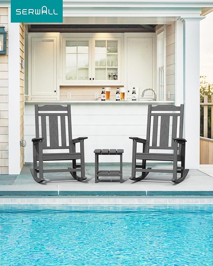 SERWALL Oversized Rocking Chair Set of 2 Outdoor, HDPE Outdoor Rocking Chair