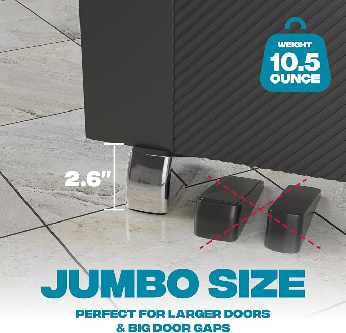 Strongest Home 2-Pack XL Heavy Duty Door Stoppers for Bottom of Door - Durable Door Stop Wedge with Superior Grip, X-Large Rubber Door Stopper Wedge for Large Gaps & Any Surface, 5-Inch Long - Chrome