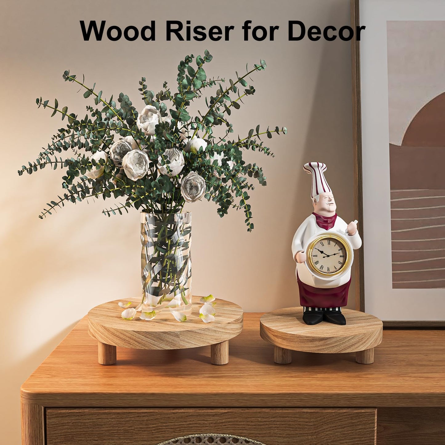Wood Plant Stand Indoor Outdoor, 12/10/8/6" Round Wood Riser for Decor, Wooden Stool Display Stand Flower Pot Holder Small Planter Tray Modern Potter Decorative for Desktop Counter Room (Natural-4pcs)