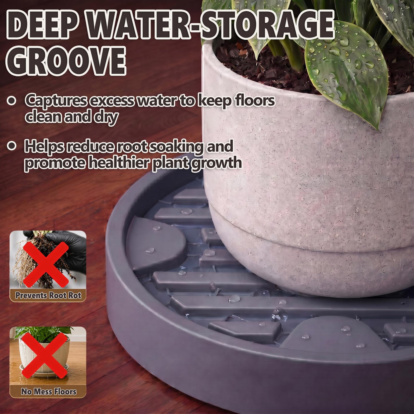 Dcpes 12Inch Plant Caddy with Hidden Wheels, Rolling Plants Stand with Wheel, 4 Invisible Casters, Indoor Plant Saucers on Wheels, Heavy Duty Wheeled Plant Dolly, Planter Roller Base, Gray, 2Pack