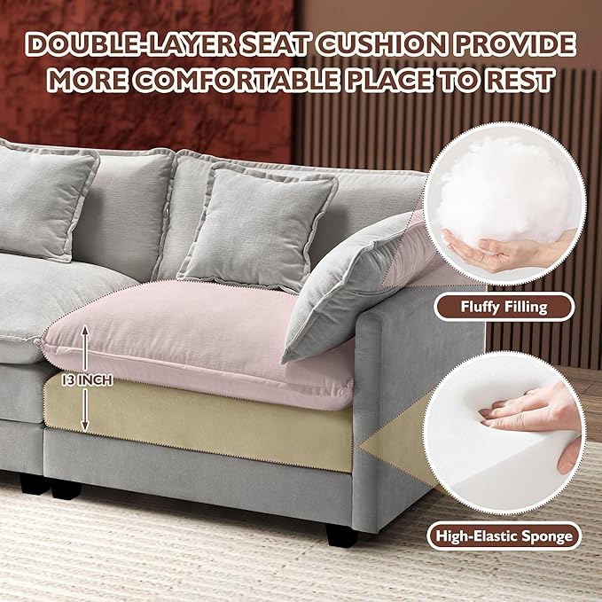 Ihanherry 111.4 Inch 3-Seater Cloud Sofa, Modular Sectional Couch, Modern Deep