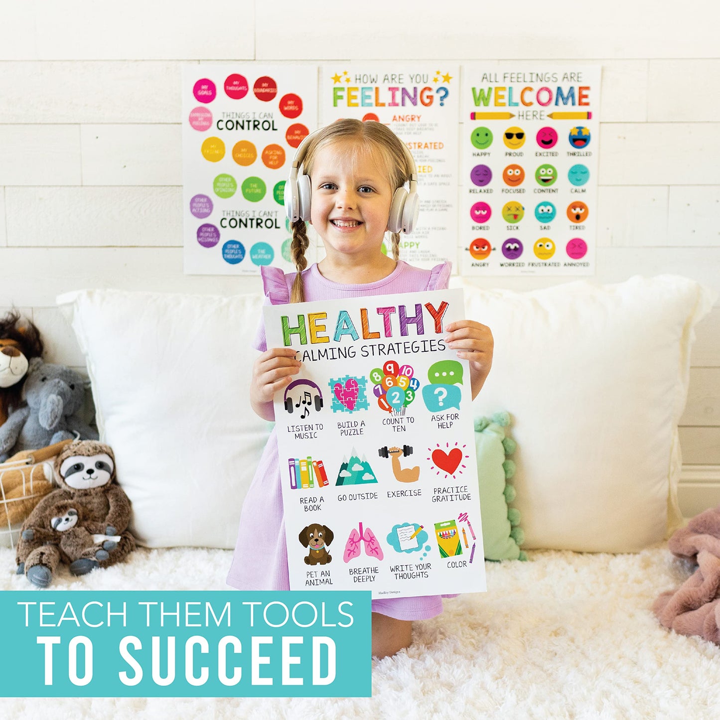 Hadley Designs Feelings Chart for Classroom Must Haves -Emotions Chart for Toddler Calm Down Corner Supplies, Feelings Wheel, Mental Health & Social Emotional Learning Posters, Rainbow Classroom Decor