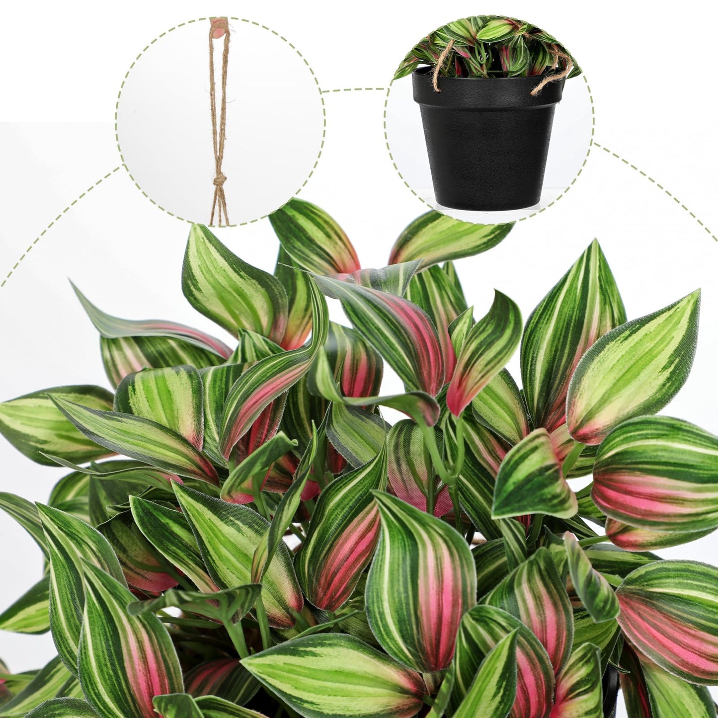 Briful Artificial Hanging Plants in Black Pot 17.7" Lifelike Trailing Faux Watermelon Peperomia Silk Plant with Cascading Greenery Fake Hanging Greenery for Indoor & Outdoor Home Garden Décor