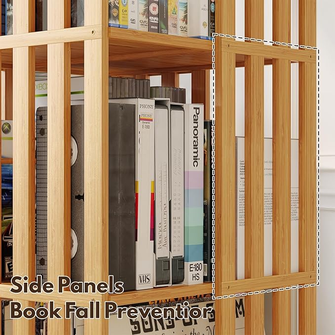 YOWOS Rotating Bookshelf Tower, 360° Display Spinning Bookcase, Bamboo