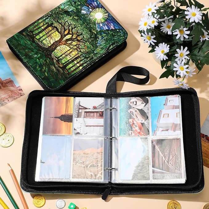 Card Binder 4/9 Pocket PU Waterproof Trading Binder Compatible with Mtg/ygo/tcg for 400/900 Portable Album Holder with Zipper Wristband Card Organizer(Forest Style,9.8 x 7.7 x 2 Inch)