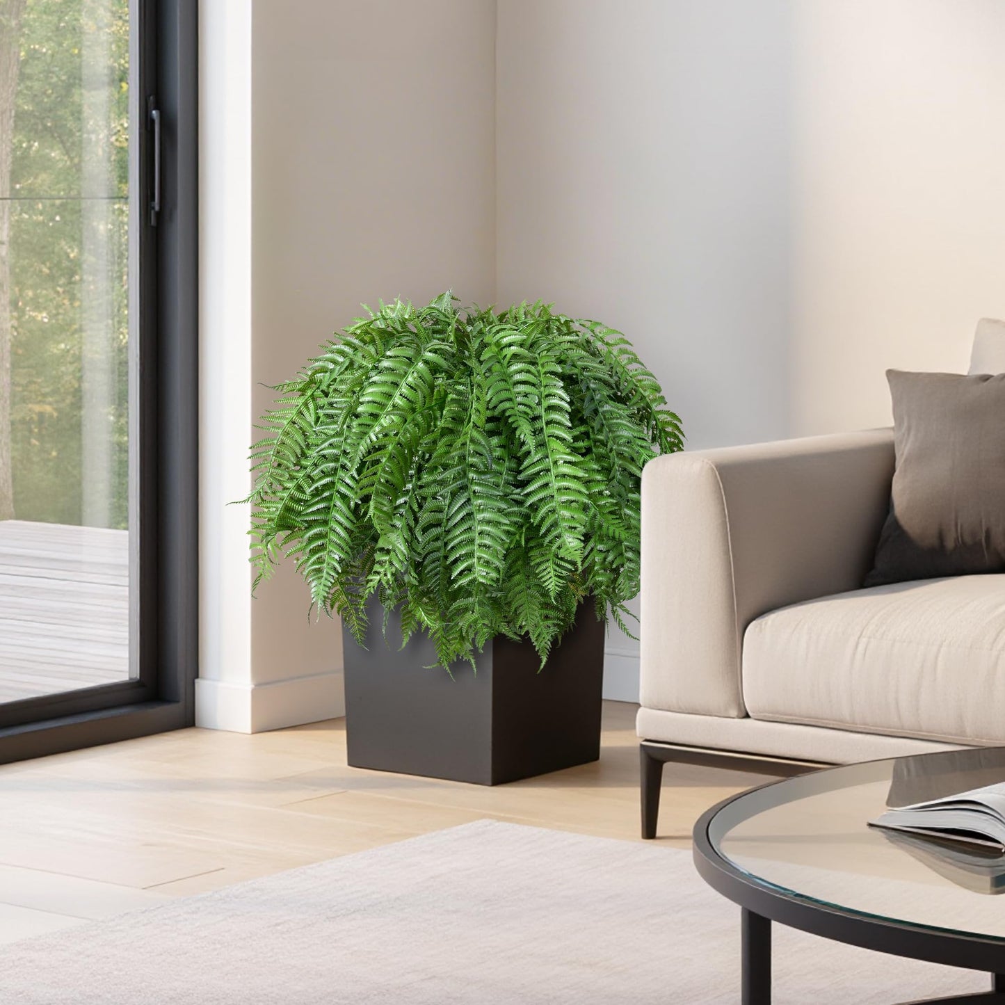FancyPlus Artificial Plants Outdoor, UV Resistant Fake Fern Faux Plant Greenery for Outside Planter Patio Home Garden Decor 5 Branches (Basket Excluded)