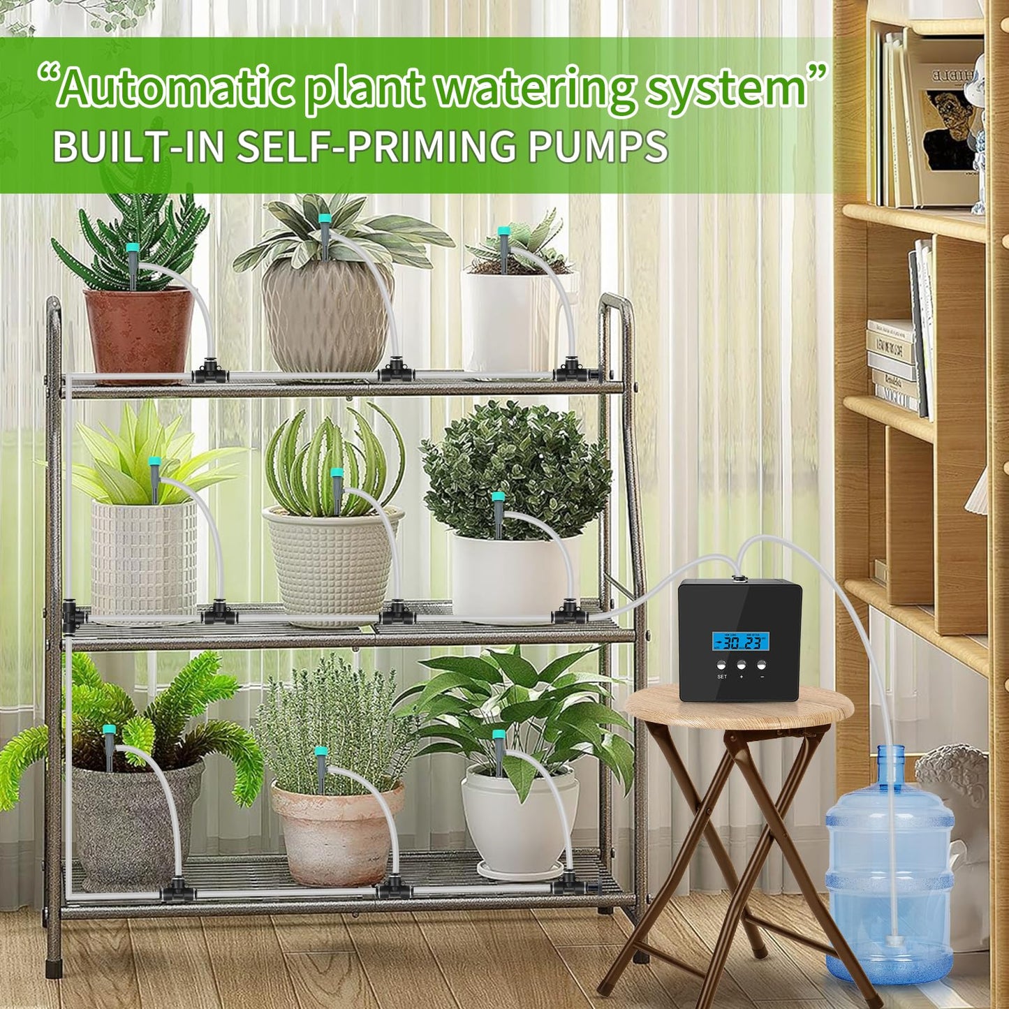 DAOTAILI Automatic Watering System for Potted Plants - 10-Pot Indoor Plant Waterer with Timer, Leak-Proof Design & USB-C/Battery Power