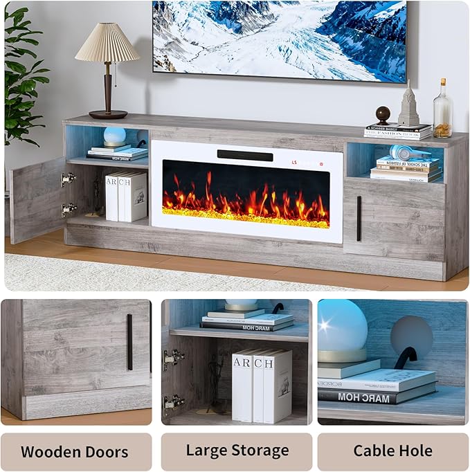 PRETZI Fireplace TV Stand with 36" Fireplace Up to 80" TVs, Remote Control