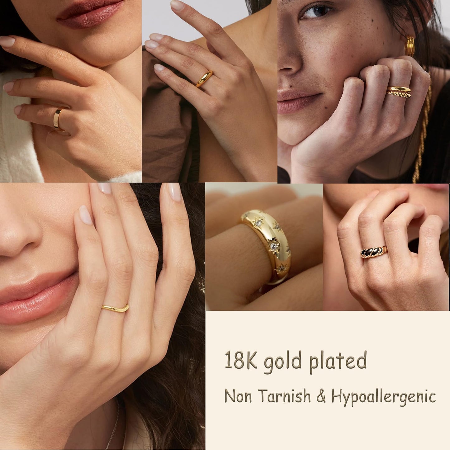 FAXHION 12PCS Gold Stackable Rings Set for Women, 18K Gold Plated Open Stacking Knuckle Ring, Adjustable Chunky Signet Band Statement Ring for Gift