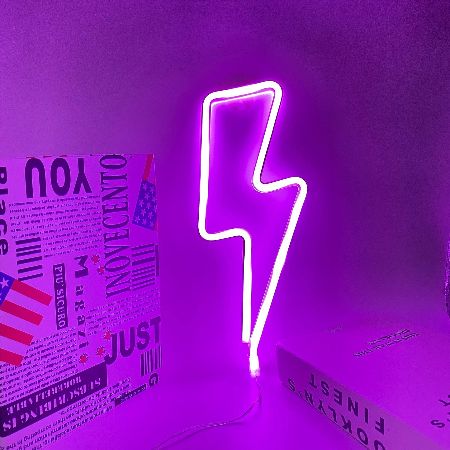 Lightning Shape Purple Neon Sign, Attivolife LED Art Decorative Lamp Cool Wall Decor for Home Room Christmas Wedding Bar Party Supplies