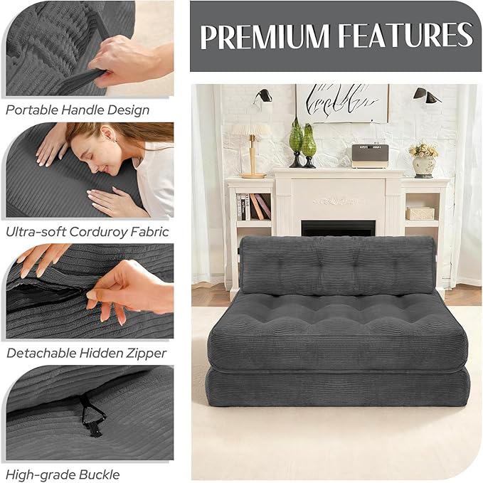 HABUTWAY Folding Sofa Bed, Foldable Floor Sofa Lounge w/Dual-Pillow & Handle
