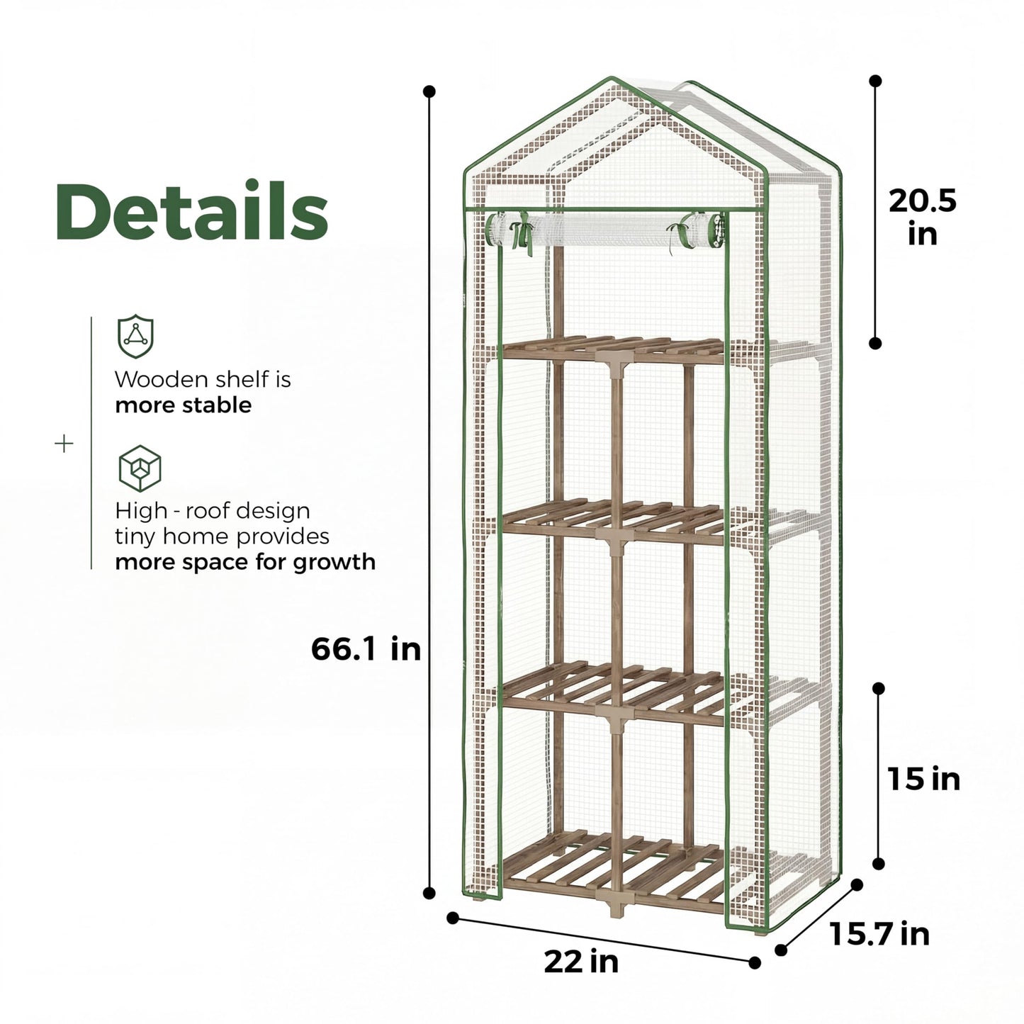 4 Tier Bamworld Mini Greenhouse for Outdoor Indoor 22 x 16 x 66-Inch Portable Greenhouses with Reusable PE Cover Small Greenhouse Kit for Outside Heavy Duty Patio Wooden Greenhouse Tent