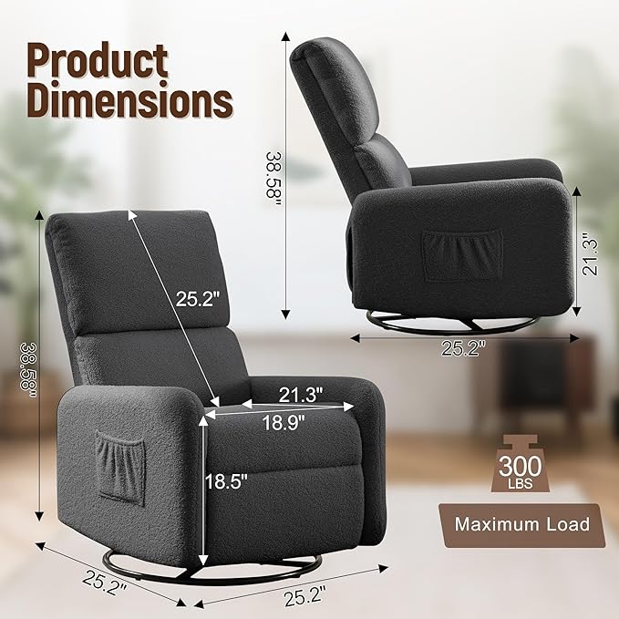 Korser 360° Rocking Chair, Nursery Rocker Chair