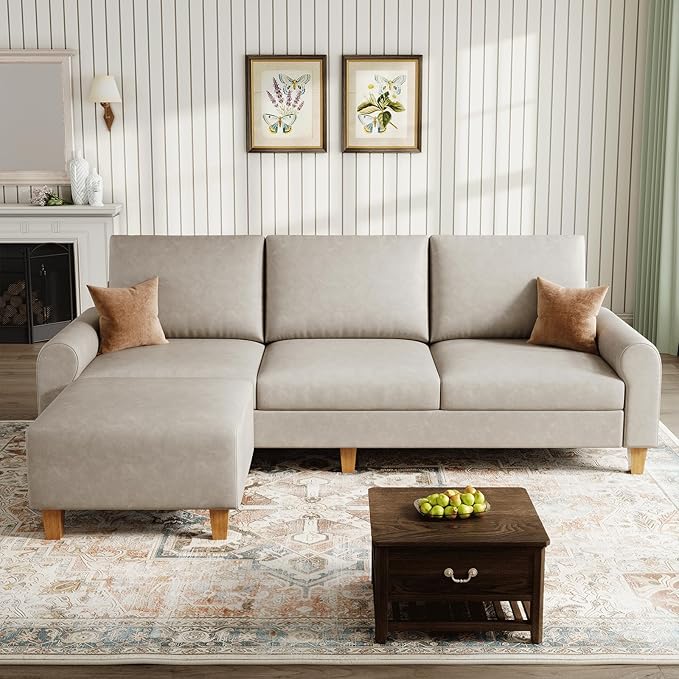 EASE MOOSE Large Seat Faux Leather L Shaped Sofa, Waterproof and