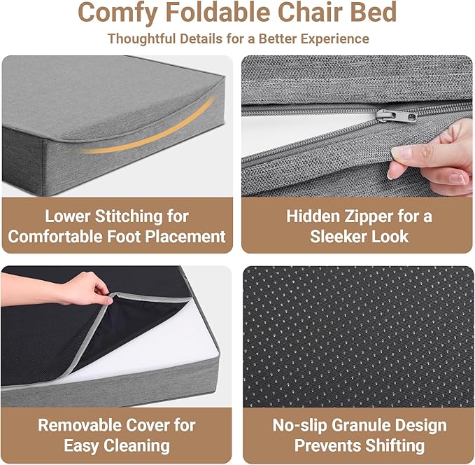 BeBen Folding Sofa Bed Chair, Convertible Sleeper Chair Futon Couch, Foldable