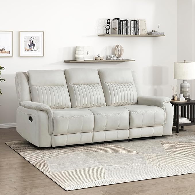 Lexicon Manual Double Reclining Sofa, Polished Microfiber Upholstered 3 Seater